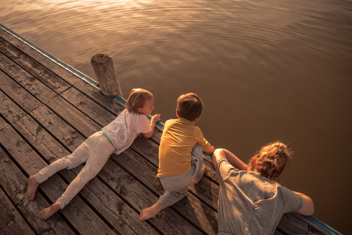 Family by the lake