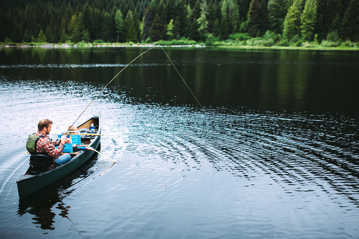 Family fishing in the lake