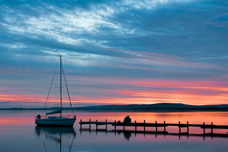 A yacht at sunset