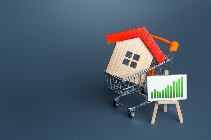 A small house model in a shopping cart