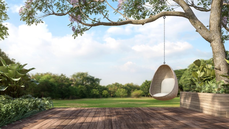 Wooden Terrace with Swing