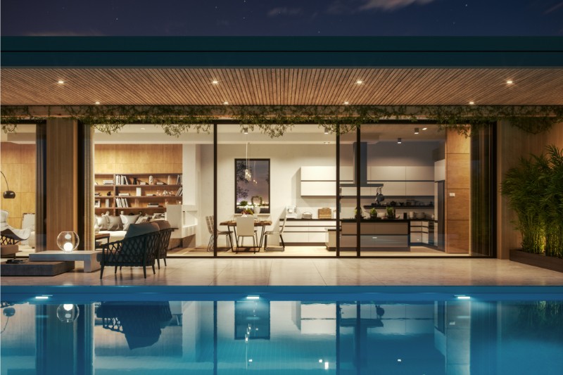 Smith Mountain Lake Luxury Home With Swimming Pool At Night